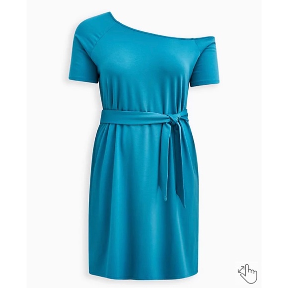 NEW Torrid 3 Off-Shoulder T-Shirt Dress - French Terry Teal - Picture 2 of 8